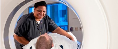 Patient being positioned in an MRI machine